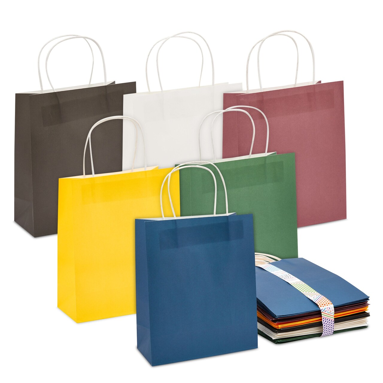 Colorful Paper Gift Bags with Handles, 6 Colors Bulk Set (8.15 x 10 In, 36 Pack)